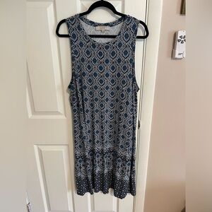 Loft blue patterned sleeveless cotton/poly dress. Size XXL.